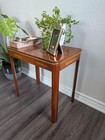 Mid-century Modern Burr Walnut Side Table   Brass Trim   Vintage 1950s   Accent