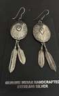 Vintage Navajo  Sterling  Feather Concho  Dangle Earrings