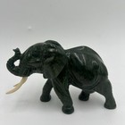 Vintage Green Stone Carved Elephant Figurine With Tusks Safari Animal Ornament