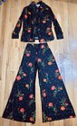 Vintage 70s Leslie J 3piece Pants Set   Floral Poppy Wide Leg Pants Size S-m 4-8