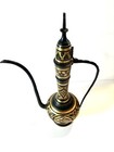 Indian Brass Ewer Aftaba Surachi Pitcher 16    Black Gold Etching Eclectic Decor