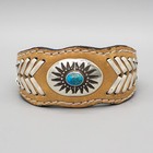 Navajo-brown Leather  Sterling   Turquoise Cuff Bracelet By Frank Armstrong