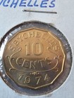 1974 British Seychelles 10 Cents  Elizabeth Ii  Bright Unc Free Shipping