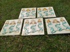 A Set  Of 5 Antique Art Nouveau Majolica Triple Tulip Fireplace Tiles 6   Square