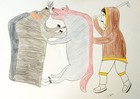 Simon Tookoome  1934 - 2010  Inuit - Original Coloured Pencil Drawing