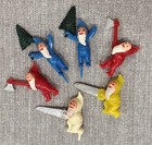 Vintage Christmas Santa Gnome Elf Plastic Cake Topper Figurines X6