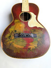 Vintage Kay Hawaiian Scene Parlor Guitar W  Original Case     Pearloid Fretboard