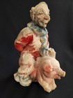 Vintage Chalkware Clown On Pig Bank  Carnival  Classic Early Design  Copyrighted