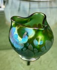 Green   Blue Iridescent Loetz Art Glass Vase  Abstract Pattern  Signed