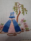 Charming 2 X Crinoline Lady   Cottage Garden Vintage Hand Embroidered Doilies