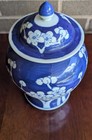 Vtg Blue White Chinese Porcelain Ginger Jar 9 5  Plum Cherry Blossom Temple Vase