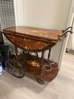 Vintage Italian Marquetry Inlaid Wood Serving Tea Or Bar Cart With Wheels
