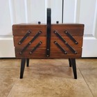 Wood Sewing Box Accordion 3 Tier Fold Out Chest Mid Century Modern Vintage