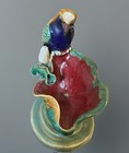 Antique Majolica Bird Perched On Water Lily By Or In Style Of Joseph Holdcroft