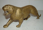 Vintage Solid Brass Prowling Tiger 9  Figurine Paperweight Statue