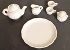 Vintage Miniature Porcelain White Tea Set 6 Pieces Dollhouse Furniture Doll Dish