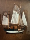 Vtg Nautical Shadow Box    thonier    Sailboat Model  Wood  Brass  Glass  15x13x2 5   