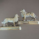 2 Antique Dog Brass Chimney hearth Ornaments  C 1880