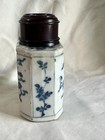 Tea Caddy  Chinese Export Blue And White Porcelain  Wood Lid  17th 18th Century