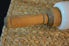 Vtg  Imperial Rolling Pin Milk Glass Wood Handles Cambridge Oh-embossed Logo