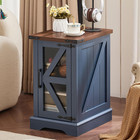Farmhouse 14   Side End Table Set Of 2  Narrow Night Stand With Glass Barn Door 