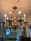 Vintage 8 Light Brass And Crystal Chandelier 