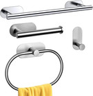 4 Pcs Bathroom Hardware Set Stainless Steel Towel Bar Towel Racks Adhesive Hooks