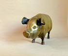 Vintage Large Brass Piggy Bank  Weighs 3 2 Lbs  9 1 2  Long By 4 1 2  Tall