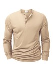 Men s Cotton Henley Shirt Long Sleeve Solid Color Casual Tee New