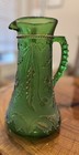 Antique Eapg Green Glass Delaware Pattern Pitcher Gold Gilt Us Glass Victorian