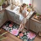 Floral 2x6 Washable Rug Runners For Hallways Non Slip black Flower Bathroom 