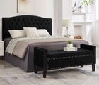 Tufted Upholstered Storage Bench W nail Trim  Padded Seat   Armrest - Black