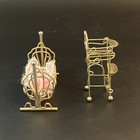 Vintage Brass Doll House Furniture Lot Highchair Crib Gold Baby Metal Cradle Mcm
