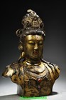11 8 old Tibet Bronze Gilt Painted Kwan-yin Guanyin Quanyin Buddha Statue