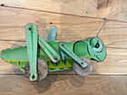 Vintage Wooden Grasshopper Pull Toy Made In Japan Folk Art Moving Legs 12   