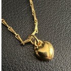 Vintage Puffy Heart Anklet Dainty Signed Sp Gold Tone Charm Ankle Bracelet