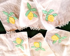 6 Handkerchief Napkin Doily Set Vtg Yellow Lemon Hand Embroidery Over Applique