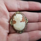 Vintage Cameo Brooch Carved Shell Sterling Sliver 1 25 