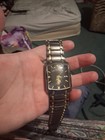 Eternal Angel Rectangle Quartz Analog Watch Black Dial Date Gold silver Bracelet