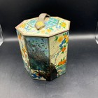 Vintage Floral Tin Octagon Storage Container Decorative Box With Handle