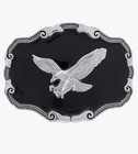 Soaring Eagle Belt Buckle - Silver   Black Enamel  Rugged Cowboy Style