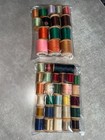 Vintage Lot Of 44 Old Wooden Sewing Thread Spools  With Thread On Spools