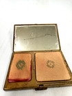 Vtg Coty Gold Tone Buckle Shape Powder Rouge Compact W mirror Art Deco  Rare
