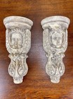 Vintage Pair Hand Carved Wood Cherub Angel Corbels Architectural Wall Brackets 