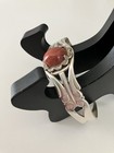 Vintage Unique Girl Scout Silver Cuff Bracelet With Coral Stone