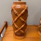 Vtg Midcentury Mcm Hollywood Regency Bamboo Lattice Ceramic Lamps Pair