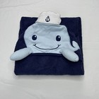 Little Treasure Baby Toddler Kids Plush Hooded Bath Towel Sailor Whale Navy Blue