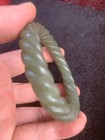 Excellent Pure Chinese Hetian Green Jade Hand Carved Bangle Bracelet      