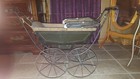 Victorian Style Vintage Green Metal Baby Carriage pram With Fabric Canopy
