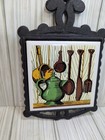 Vintage Cast Iron And Ceramic Tile Trivet  1970s  1980s Retro Decor Japan